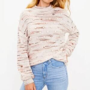 LOFT Cream Marled Crewneck Sweater with Pink and Tan Flecks